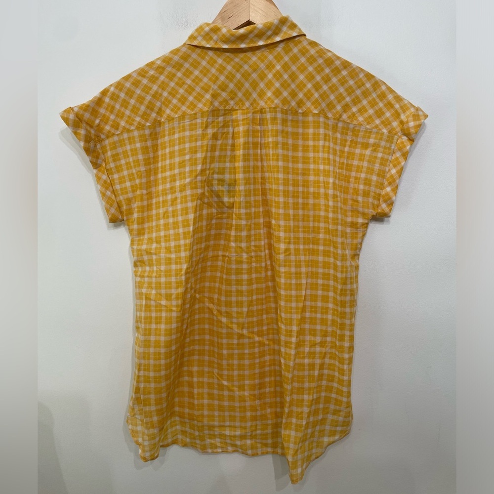 NWT Faherty Avery Short Sleeve Button Up Shirt 100% Cotton Yellow Plaid Womens S - Picture 6 of 10